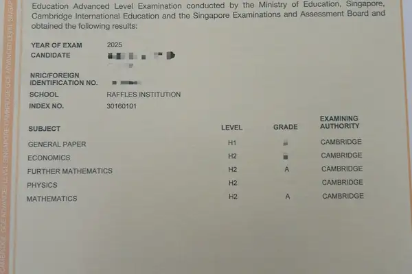certificate of A Grade in Further Math